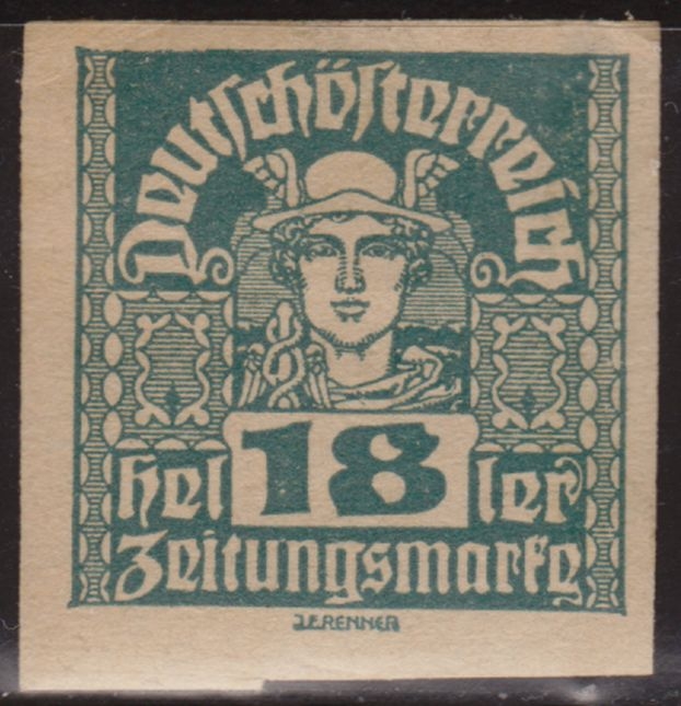 Austria 1920 Scott P38 Sello * Mercurio Mercury Sin dentar 18h Autriche Osterreich Preobliteré Matasello de Favor c/charnela